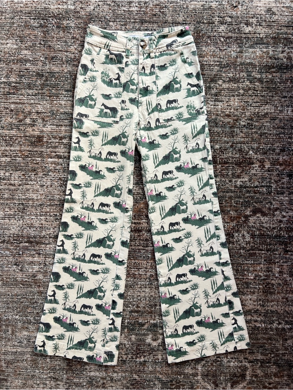 Rachel Antonoff Mike Pant Horse Girl Print Wide Leg Jeans Size 0